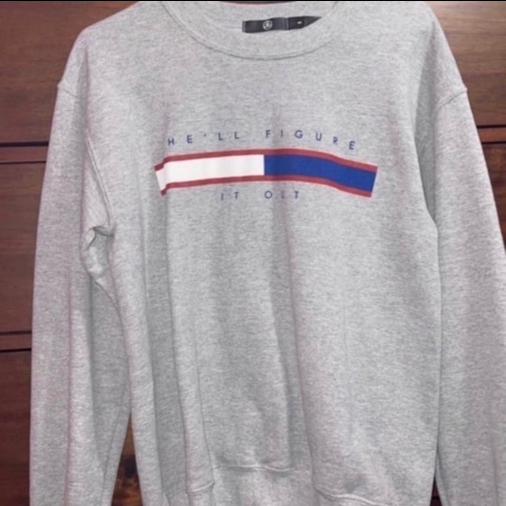 Missguided Light Grey Sweatshirt with Red White and Blue Chest Stripe